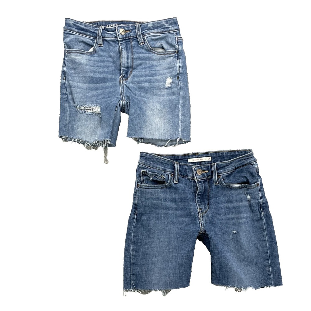 Denim Jean Shorts Lot 2 Women's 24* Slim‎ Bermuda Preppy Y2K 90's Retro Academia